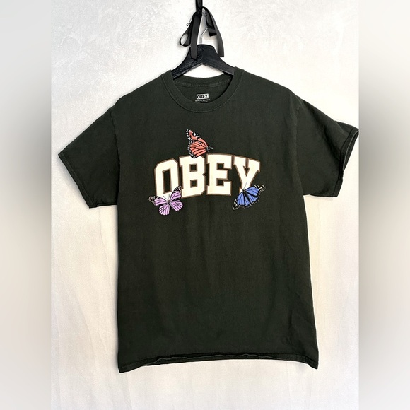 Obey Forest Green Butterfly Graphic Short Sleeve Tee Medium - Picture 1 of 3